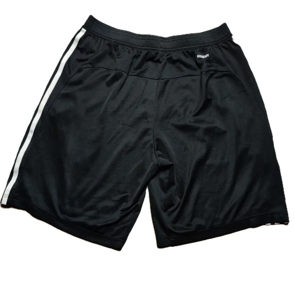 Adidas Primeblue Aeroready Men’s M Black 3-Stripe Soccer Shorts Zip Pockets
